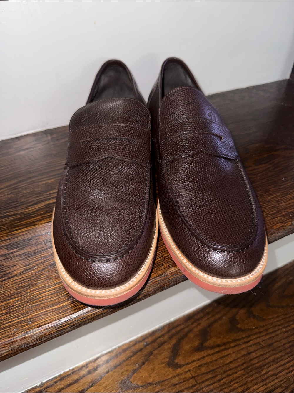 Brooks Brothers Dark Brown Pebbled Leather Penny Loafers